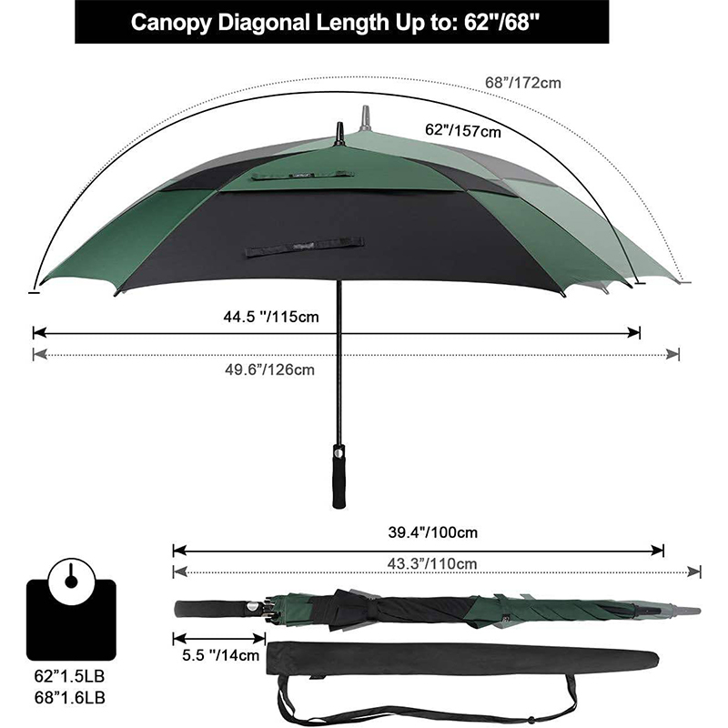 Paraguas de golf ventilado con dosel