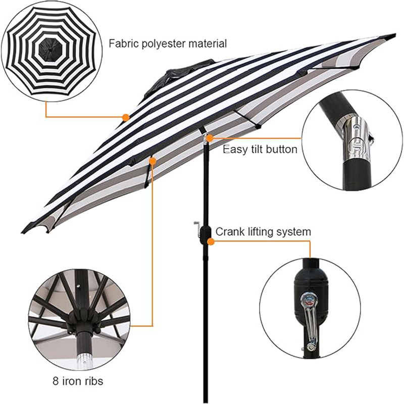 Paraguas promocional de patio con marca a rayas