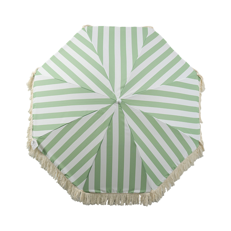 Paraguas de playa Sage Coastal Stripe Fringe