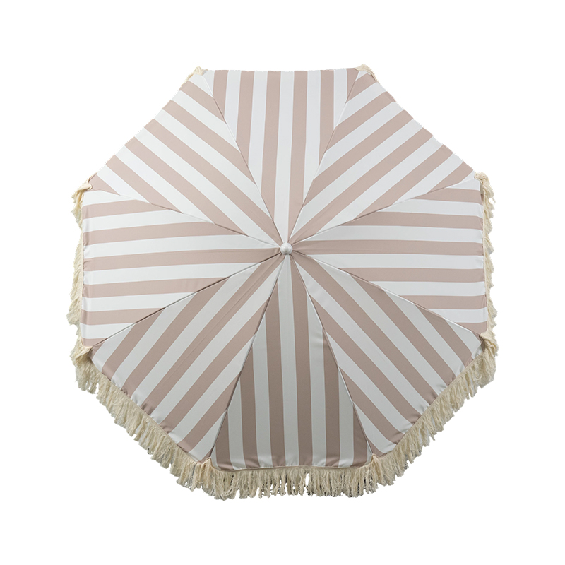 Paraguas de playa Sage Coastal Stripe Fringe