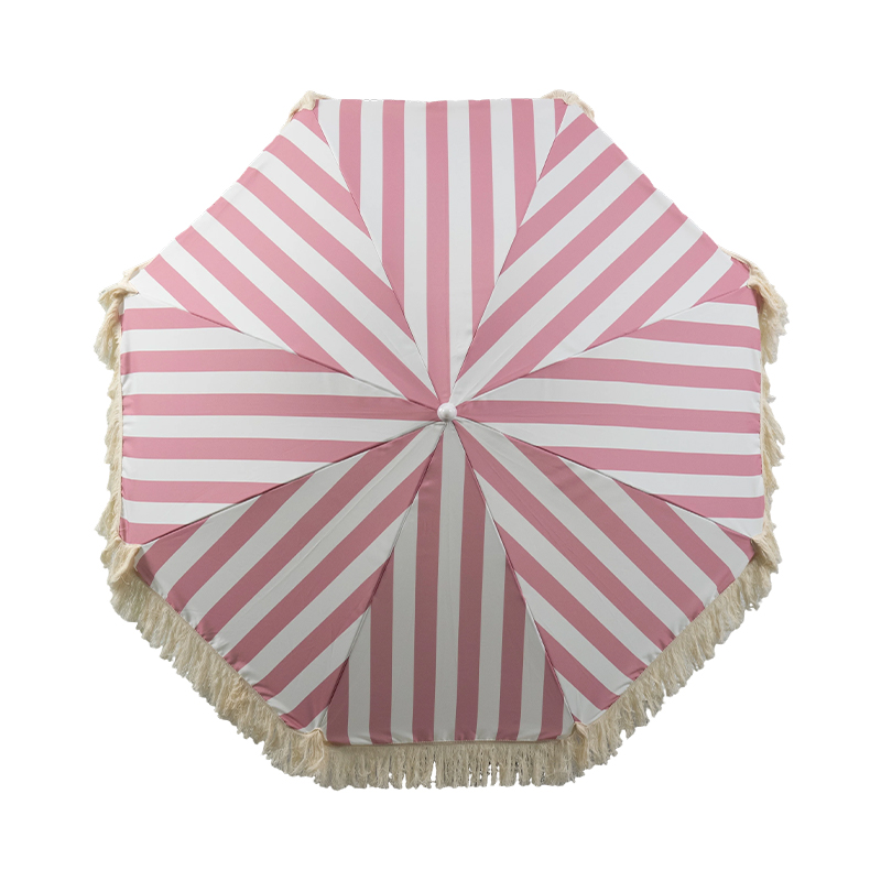 Paraguas de playa Sage Coastal Stripe Fringe