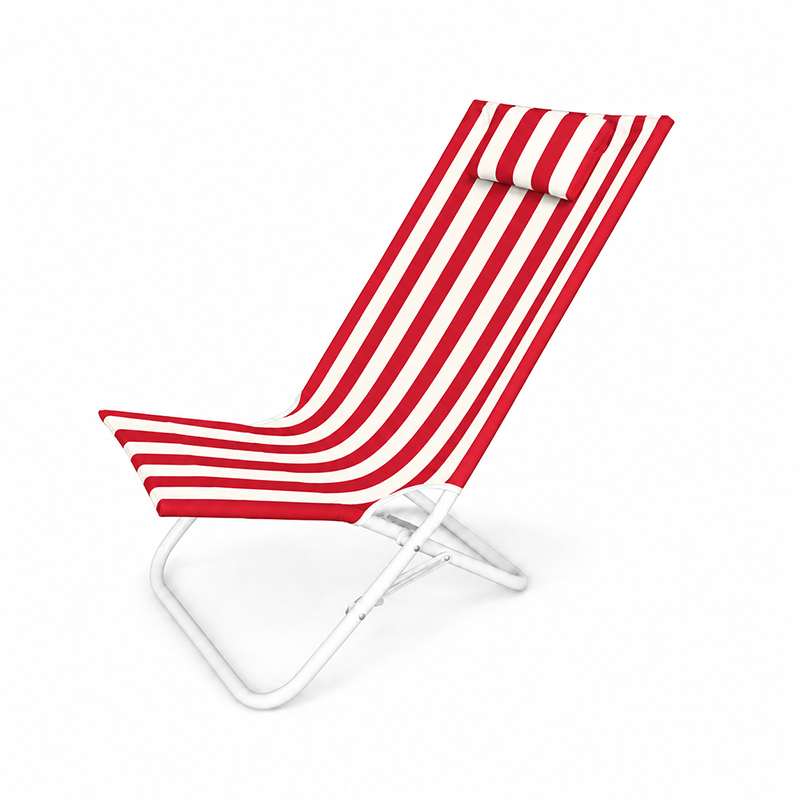 Tumbona de playa clásica de acero plegable con rayas y diseño ergonómico reclinable con cabestrillo