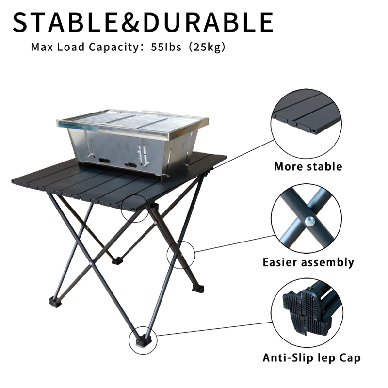 Mesa de playa de acero plegable de alta resistencia con tapa de rejilla estable para uso en campamentos y parrillas al aire libre