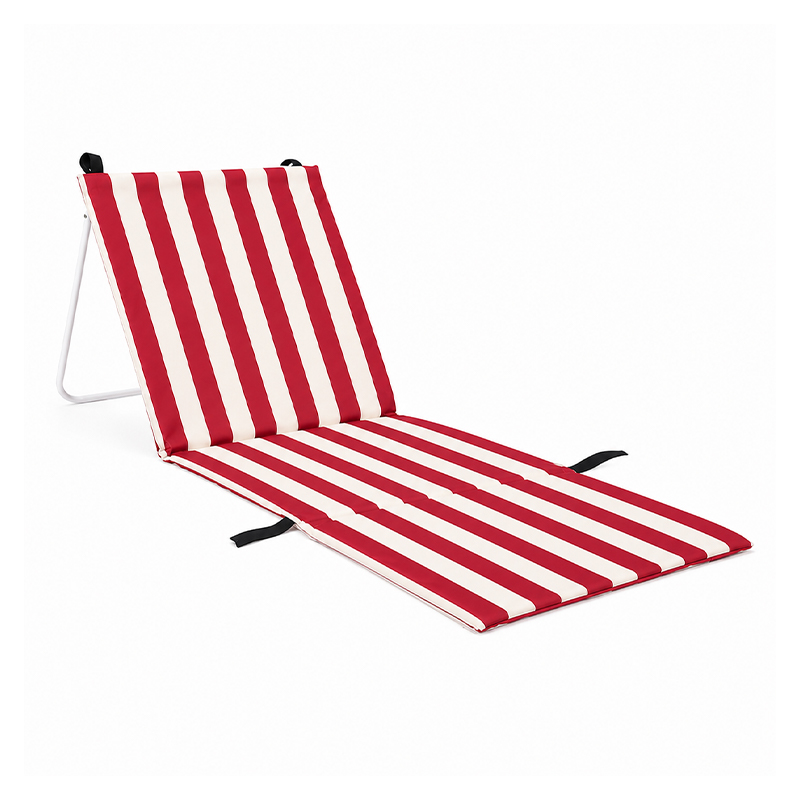 Tumbona de playa de acero plegable de longitud completa con diseño de cabestrillo reclinable de rayas retro
