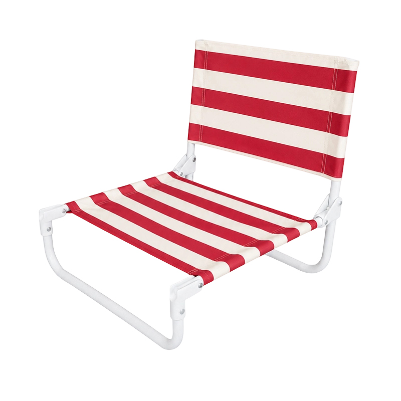 Silla de playa de acero plegable de perfil bajo con rayas retro y diseño de asiento de bandolera ancho